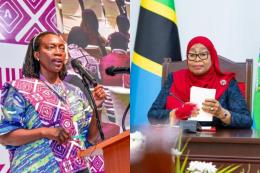 Photocollage of Martha Karua and President Samia Suluhu.